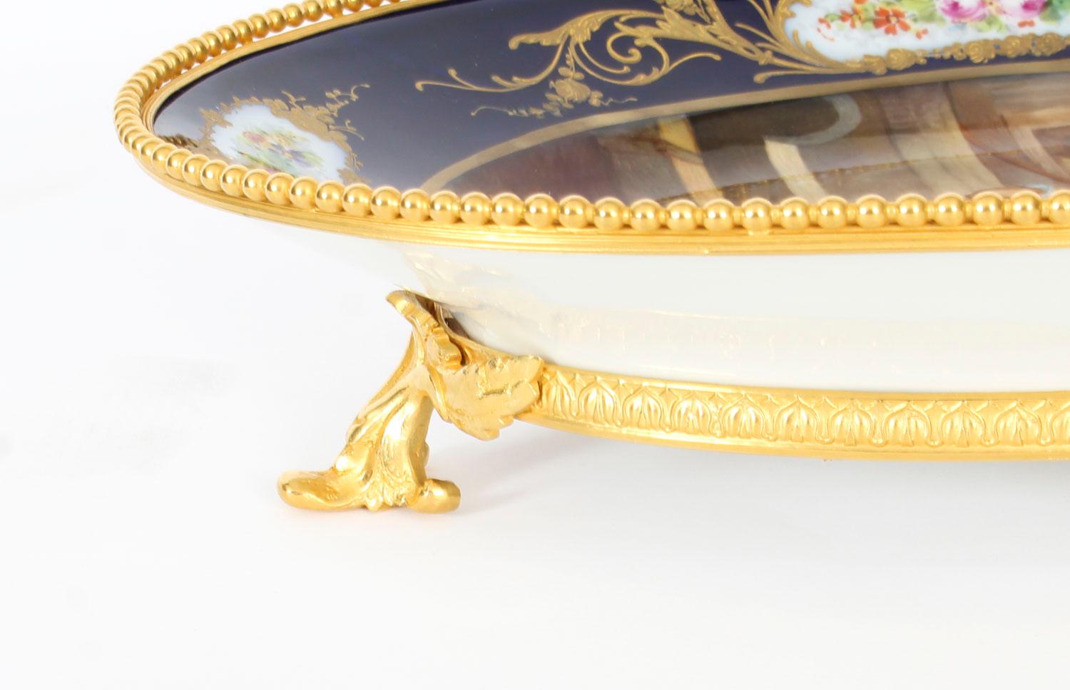 Antique Sevres Porcelain Ormolu Mounted Oval Dish, 19th Century 6