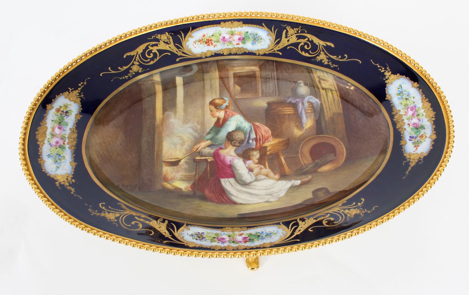Antique Sevres Porcelain Ormolu Mounted Oval Dish, 19th Century 7