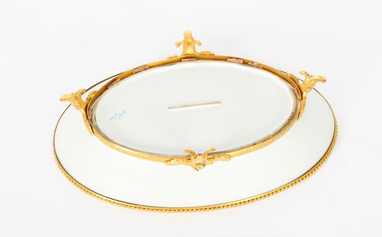 Antique Sevres Porcelain Ormolu Mounted Oval Dish, 19th Century 8