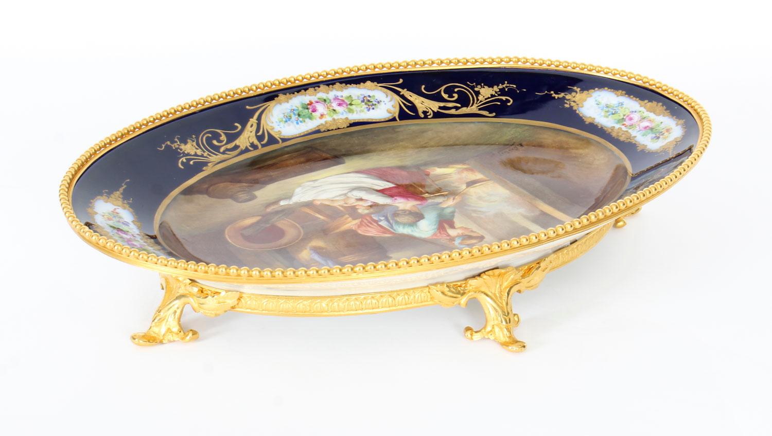 Antique Sevres Porcelain Ormolu Mounted Oval Dish, 19th Century 11