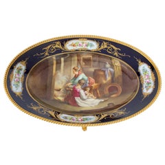 Antique Sevres Porcelain Ormolu Mounted Oval Dish, 19th Century