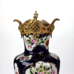 Antique Sevres School Cobalt & Gilt Porcelain Covered Urn C1890