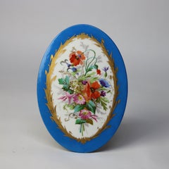Antigua placa de porcelana pintada con motivos florales estilo Sevres C1880