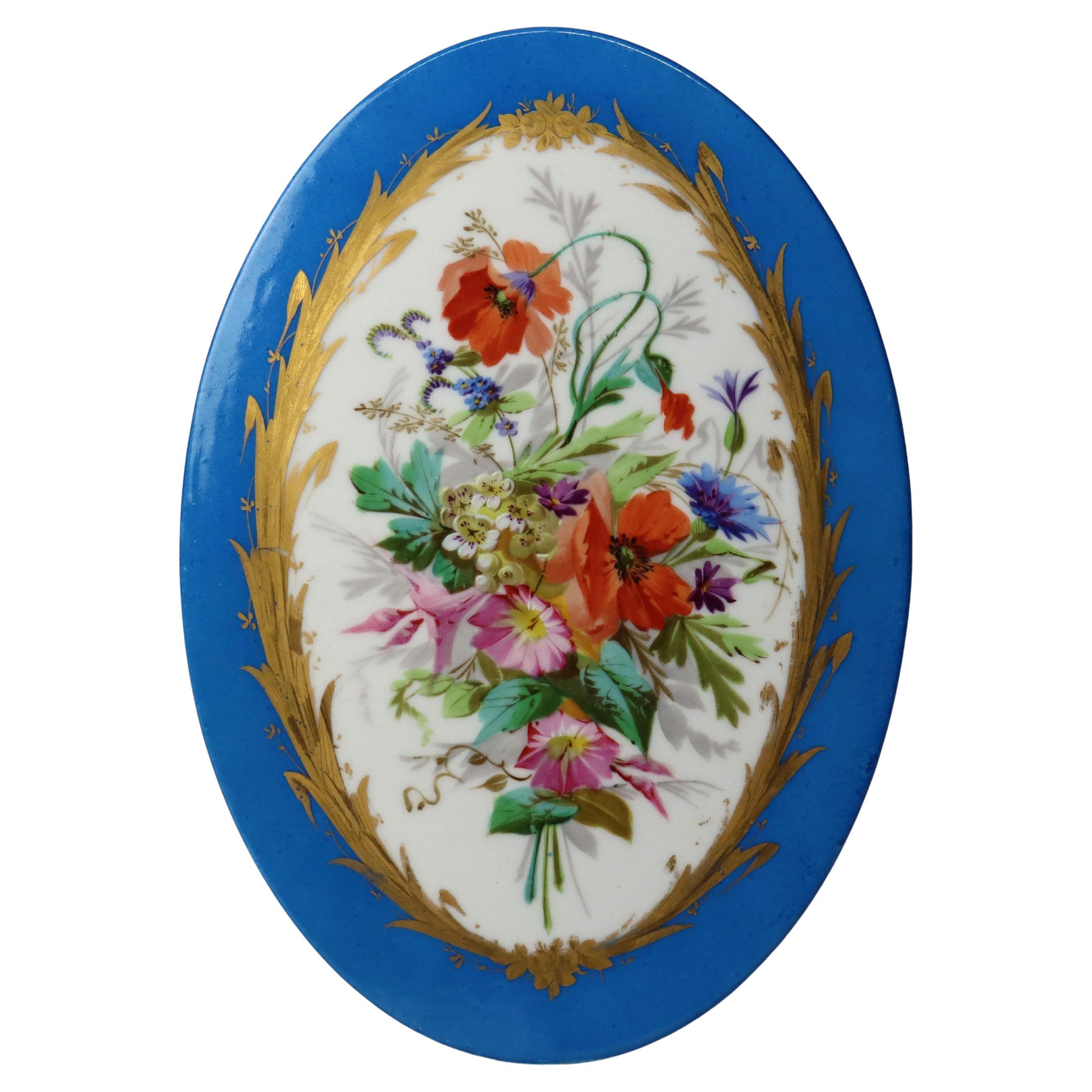 Antique Sevres Style Floral Painted Porcelain Plaque C1880