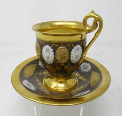 Antique Sevres Style Paris Porcelain Gilt Tea Cup Saucer Alexander Great Dante