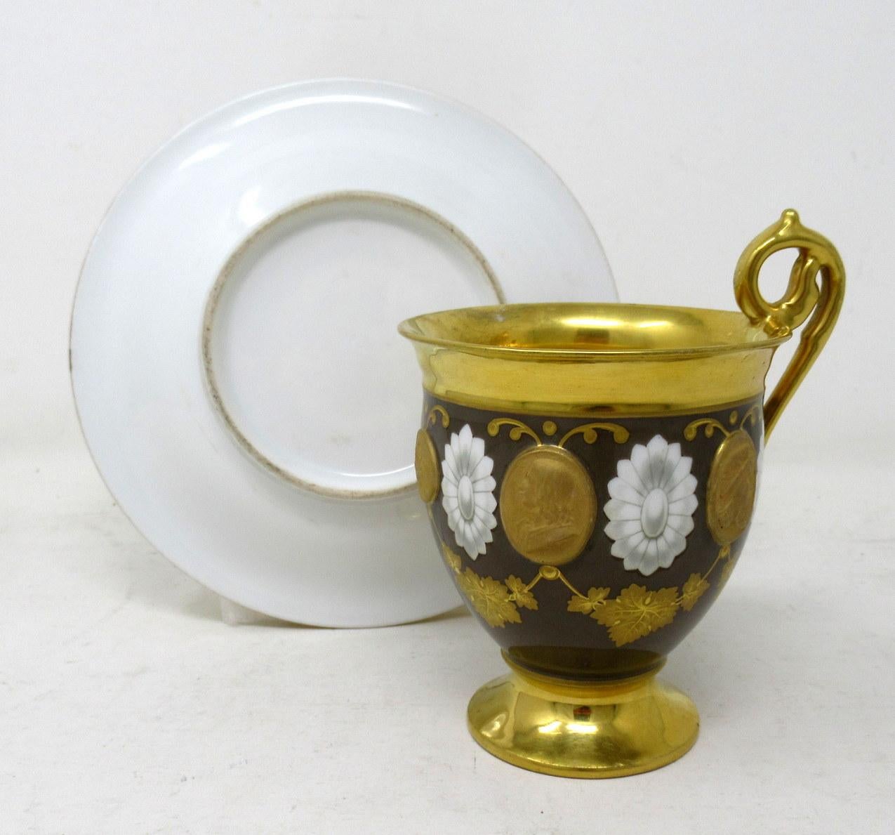 19th Century Antique Sevres Style Paris Porcelain Gilt Tea Cup Saucer Alexander Great Dante For Sale