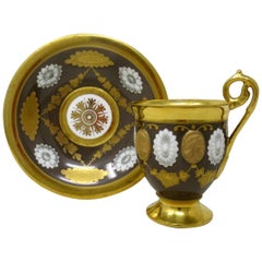 Antique Sevres Style Paris Porcelain Gilt Tea Cup Saucer Alexander Great Dante