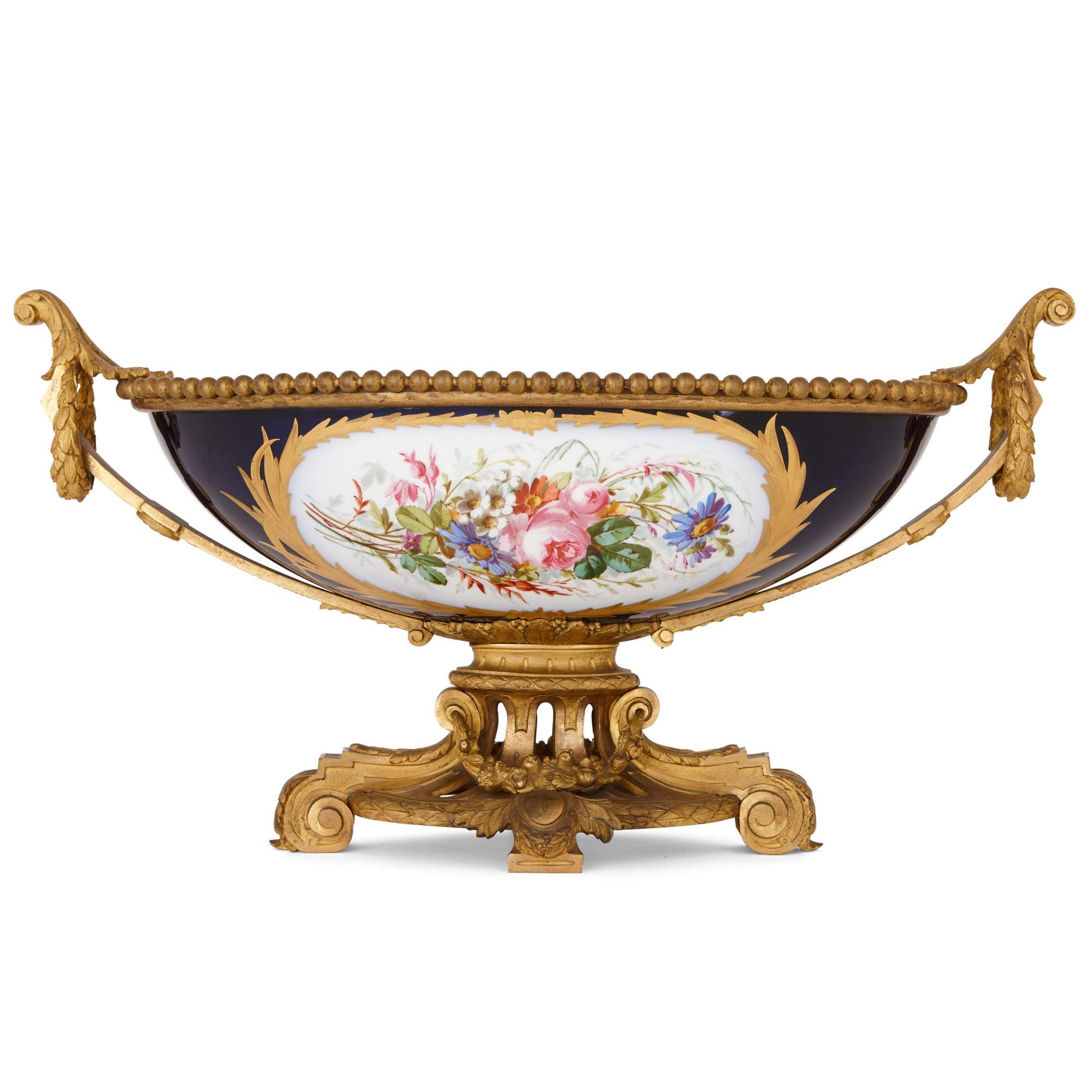 Rococo Antique Sèvres Style Porcelain and Gilt Bronze Centrepiece