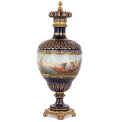 Antique Sèvres Style Porcelain and Gilt Bronze Vase with Marine Subject