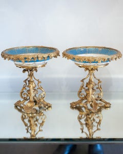 Antique Sévres Style Porcelain Compotes with Gilt Bronze Feet