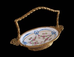 Antique Sevres Style Porcelain & Gilt Bronze Basket - France - Late 19th Century
