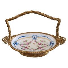 Antique Sevres Style Porcelain & Gilt Bronze Basket - France - Late 19th Century