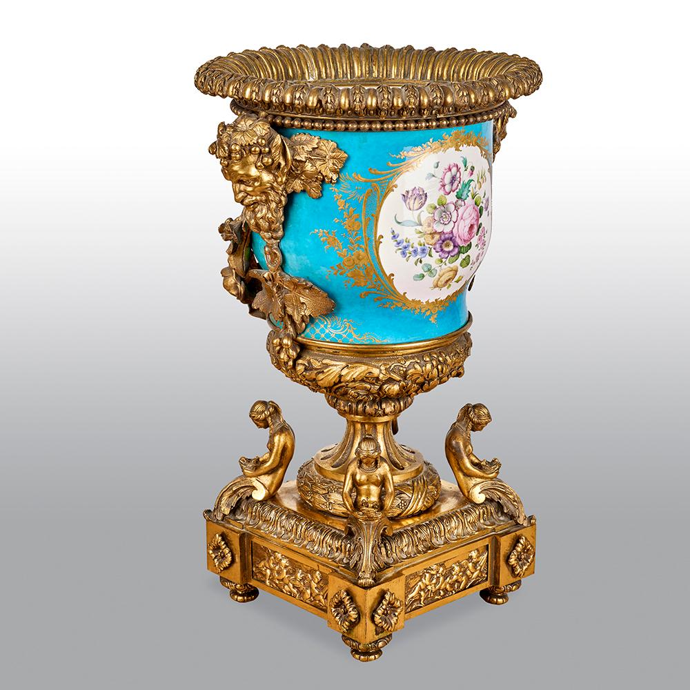 Rococo Antique Sevres-Style Porcelain and Gilt Bronze Mounted Compote