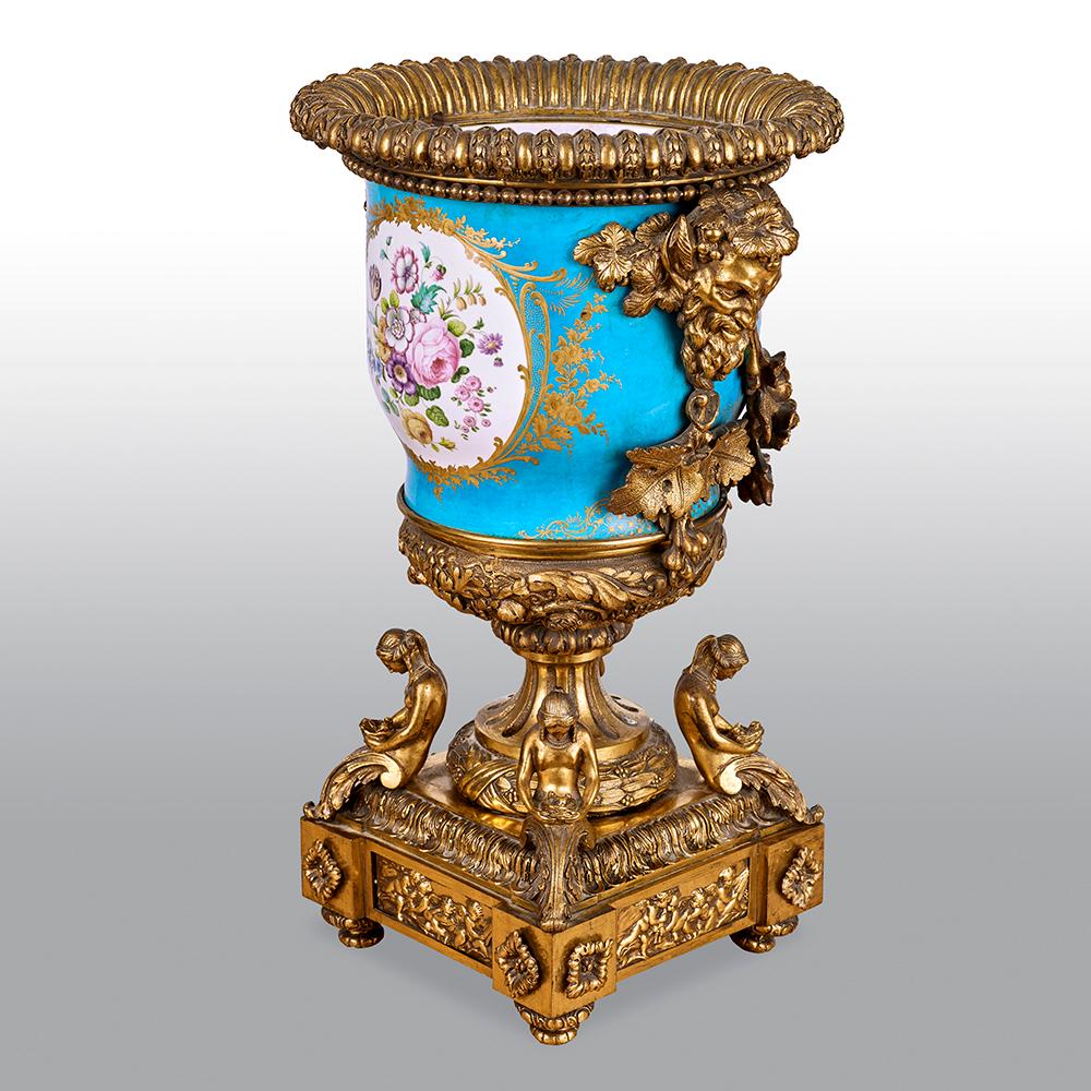 French Antique Sevres-Style Porcelain and Gilt Bronze Mounted Compote