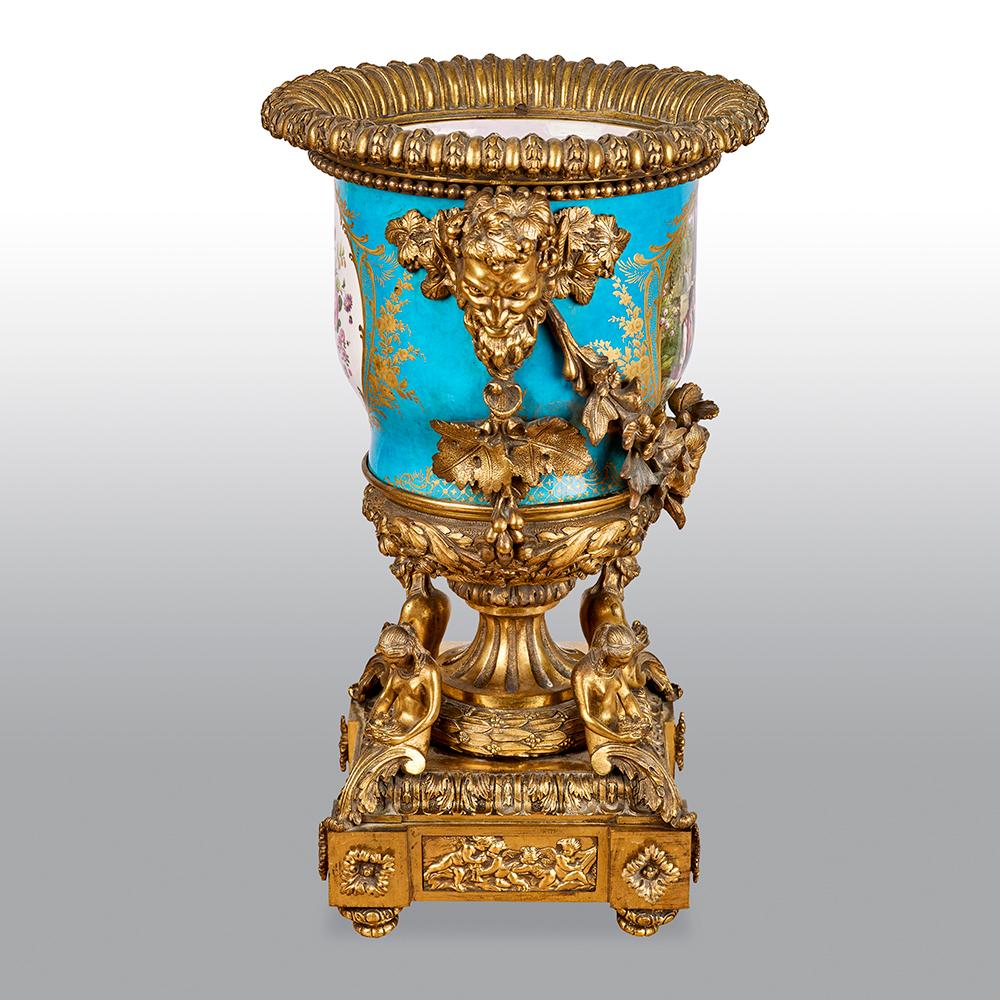 Bronzed Antique Sevres-Style Porcelain and Gilt Bronze Mounted Compote
