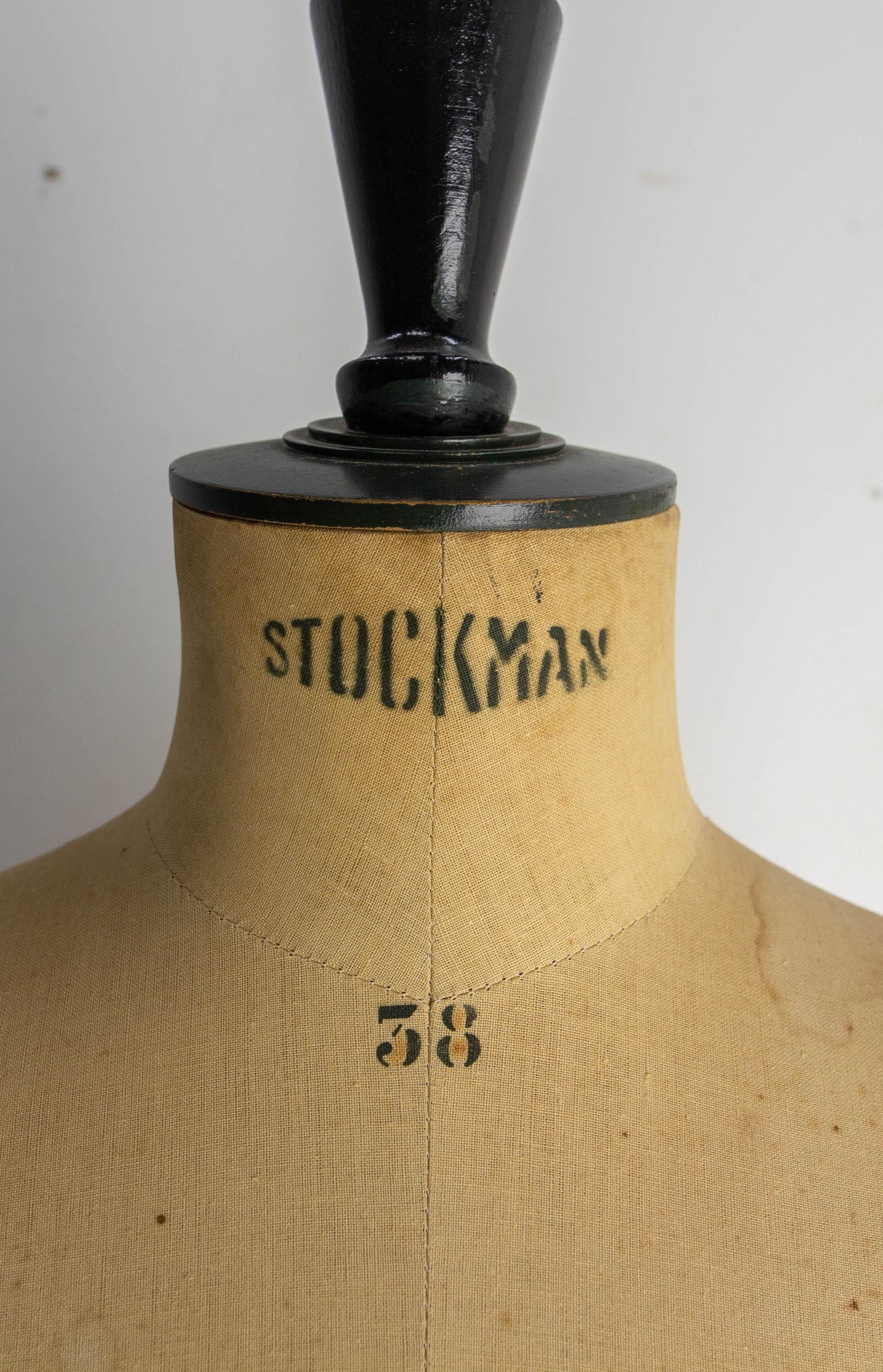 Antiguo maniquí de costura de alta costura de madera y tela , francés c 1950 en venta 3