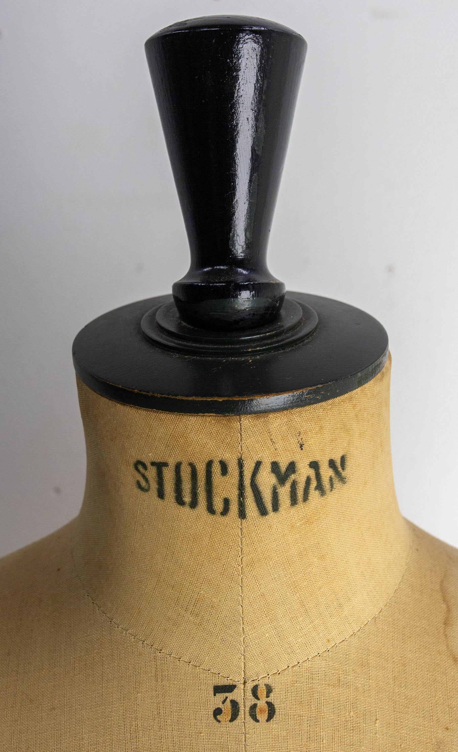 Antiguo maniquí de costura de alta costura de madera y tela , francés c 1950 en venta 4