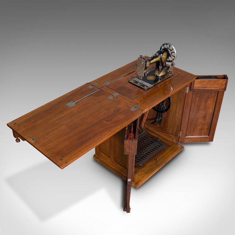 Sewing Machine Console Antique Sewing Machine Cabinet, English, Walnut, Machinist Console ...