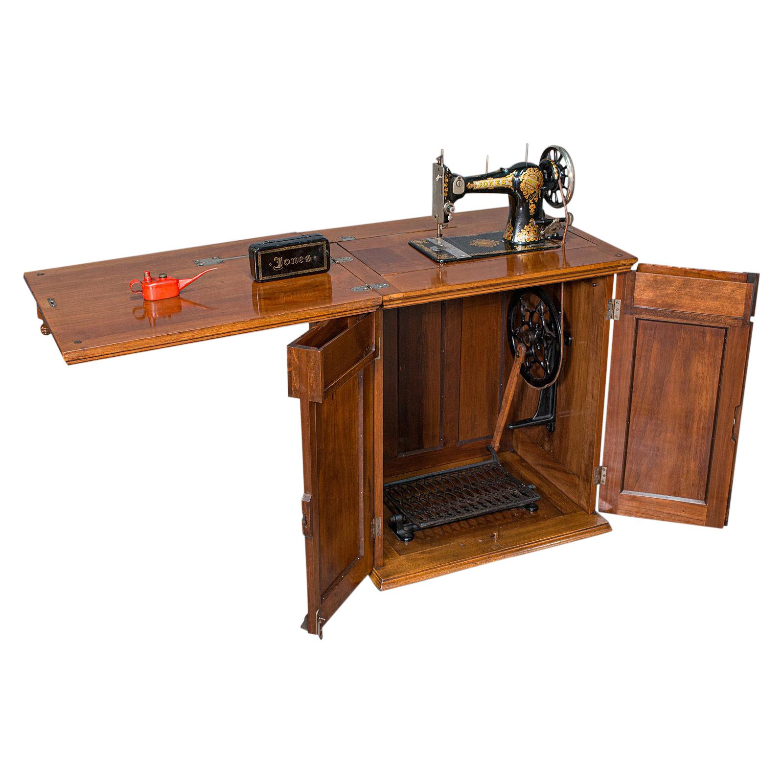 Antique Sewing Machine Cabinet, English, Walnut, Machinist Console, Circa 1920 For Sale