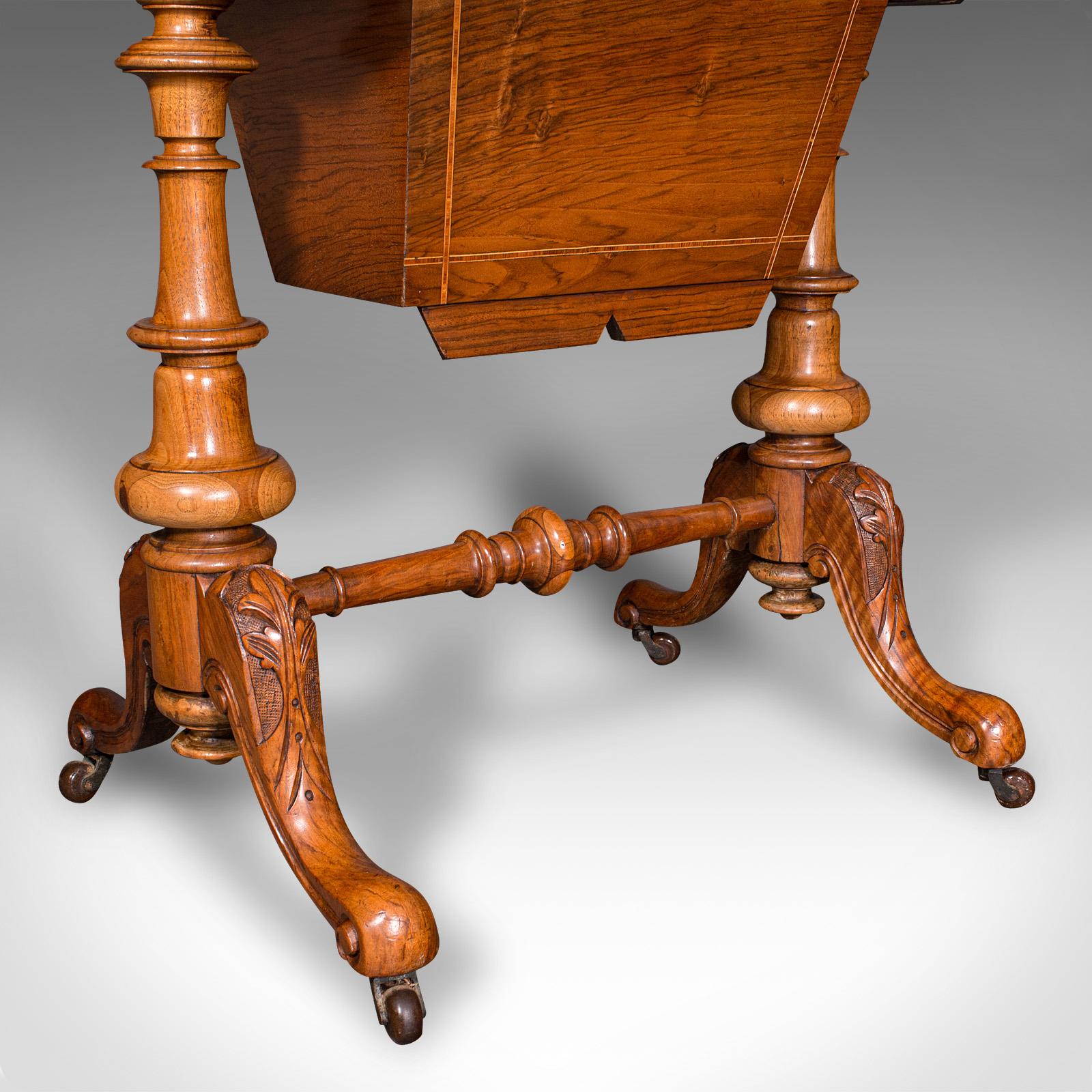 Antico tavolo da cucito, inglese, in radica di noce, scatola da lavoro per signore, vittoriano, C.C. 1840 in vendita 5