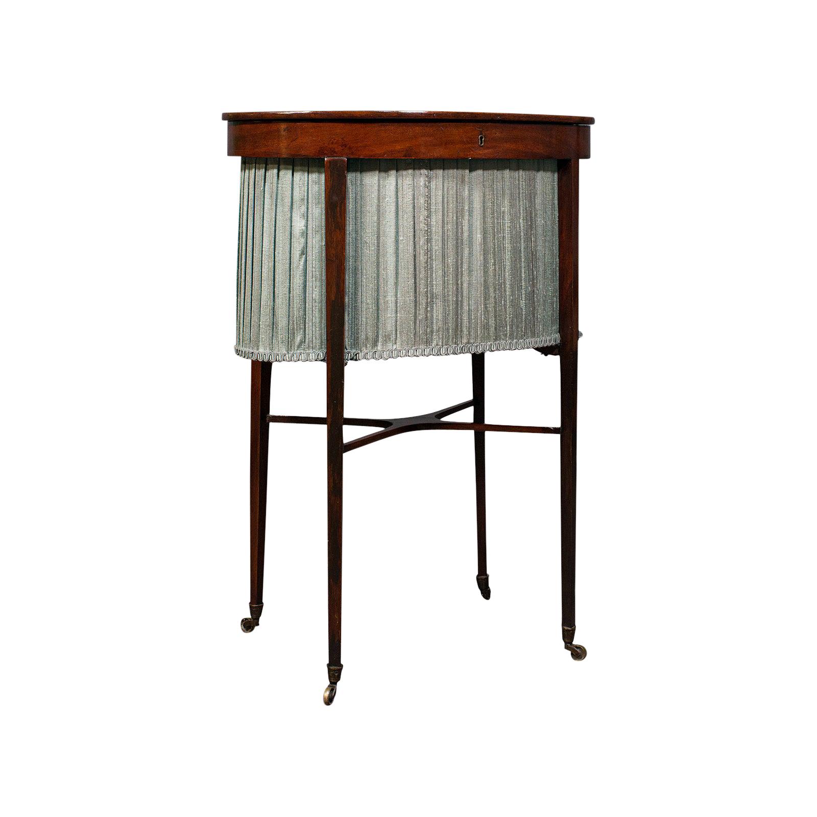 Antique Sewing Table, English, Mahogany, Silk Cotton, Work, Regency, Circa 1820 For Sale