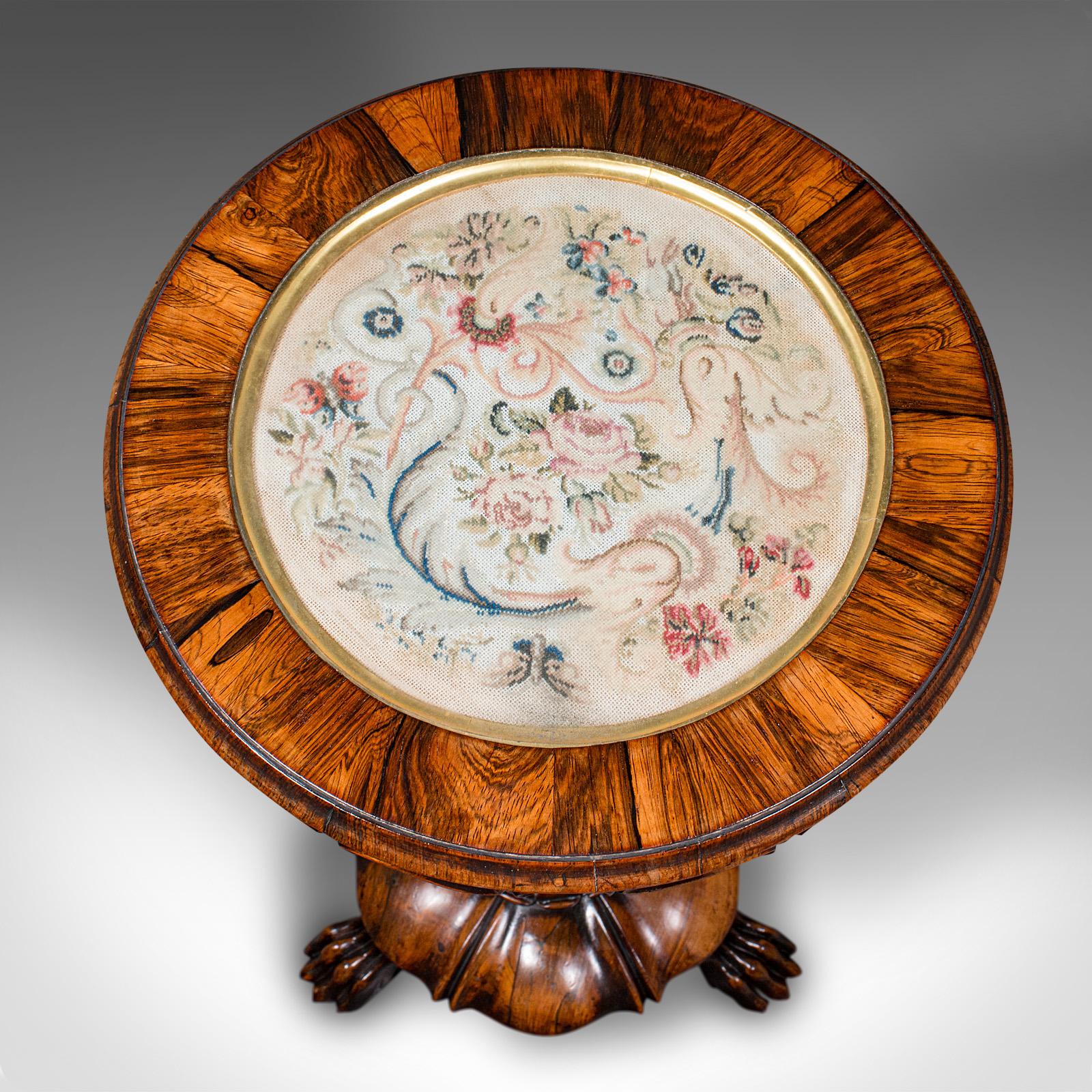 Table de couture ancienne, anglaise, tapisserie à l'aiguille, Stand Craft, William IV en vente 2