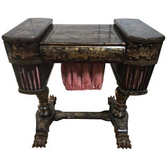 Table à couture ancienne avec laque Chinoiserie (anglaise, début du XIXe siècle)