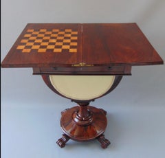 Antique Sewing Work Table with Games, Chess, Lamp Table
