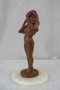 Antique Sexy French Art Nouveau Bronze Nude Girl on Onyx Base, by Philippe