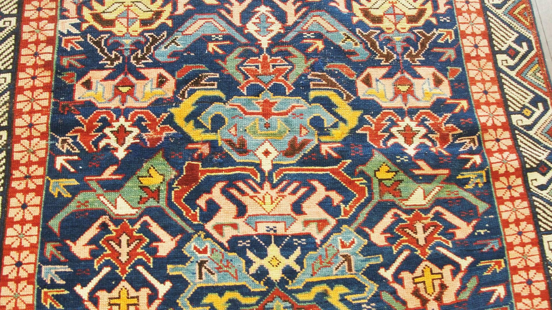 Hand-Knotted Antique Seychour Caucasian Rug
