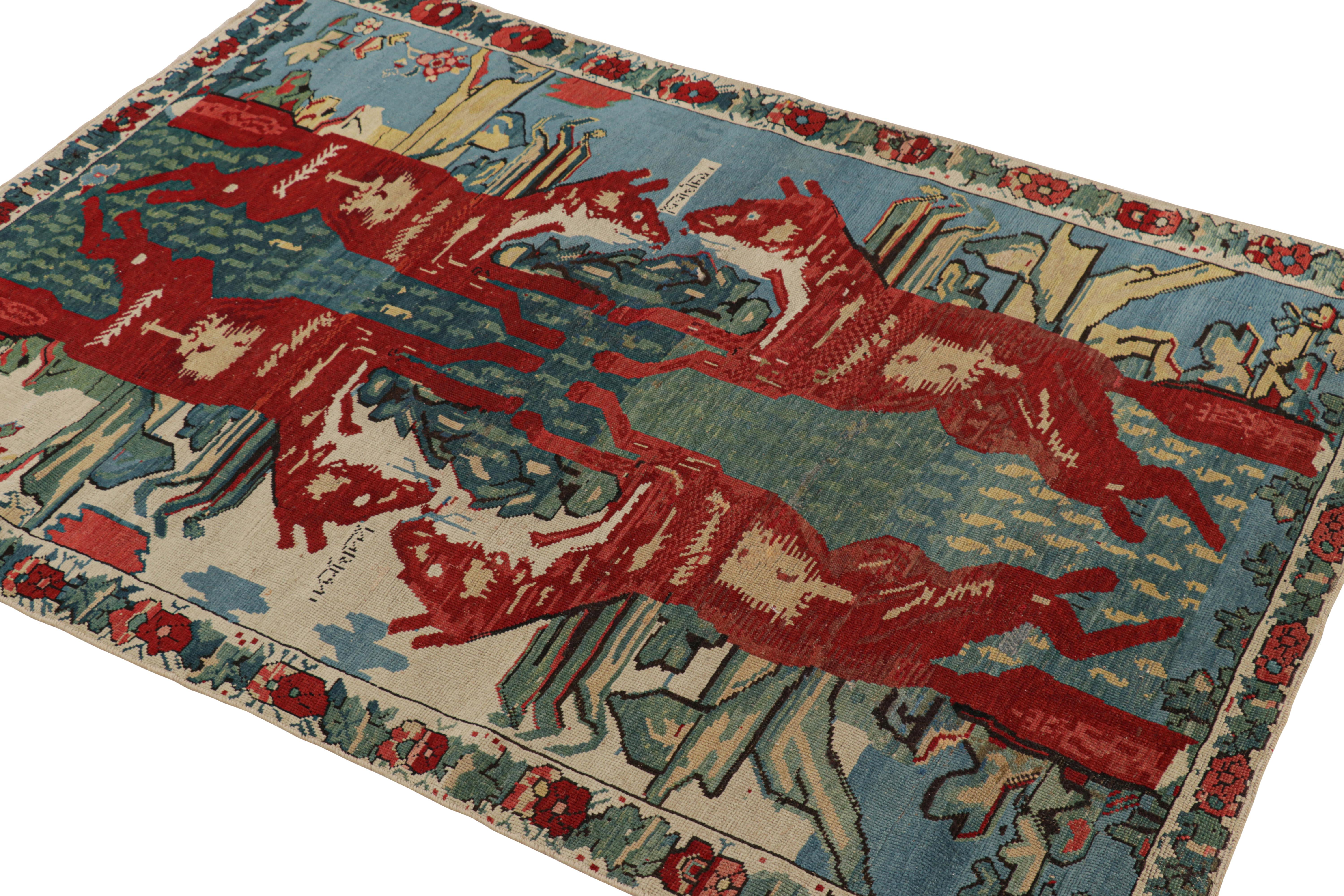 Russian Antique Seychour Rug with Fox Pictorials and Floral Patterns, from Rug & Kilim For Sale