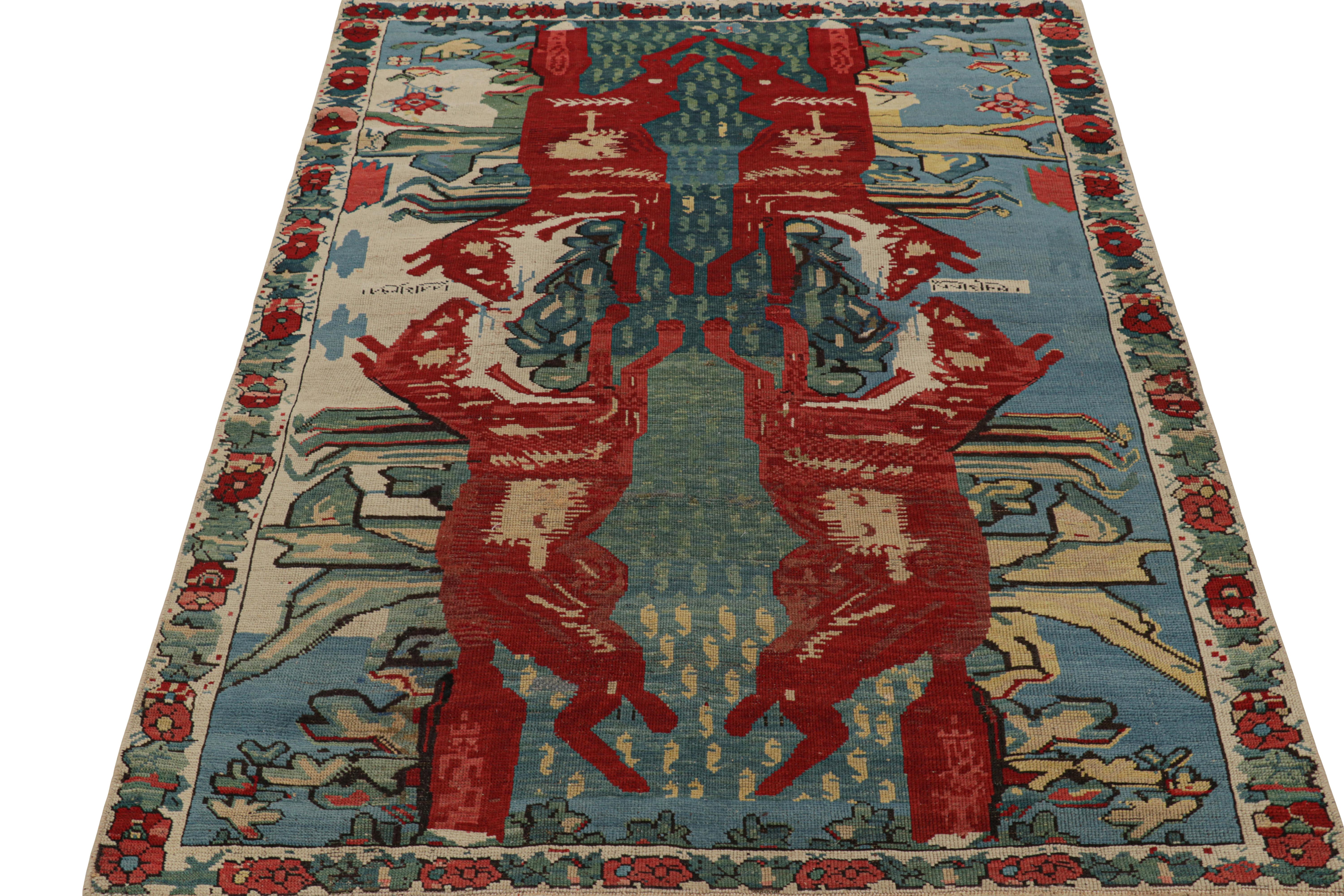 Hand-Knotted Antique Seychour Rug with Fox Pictorials and Floral Patterns, from Rug & Kilim For Sale