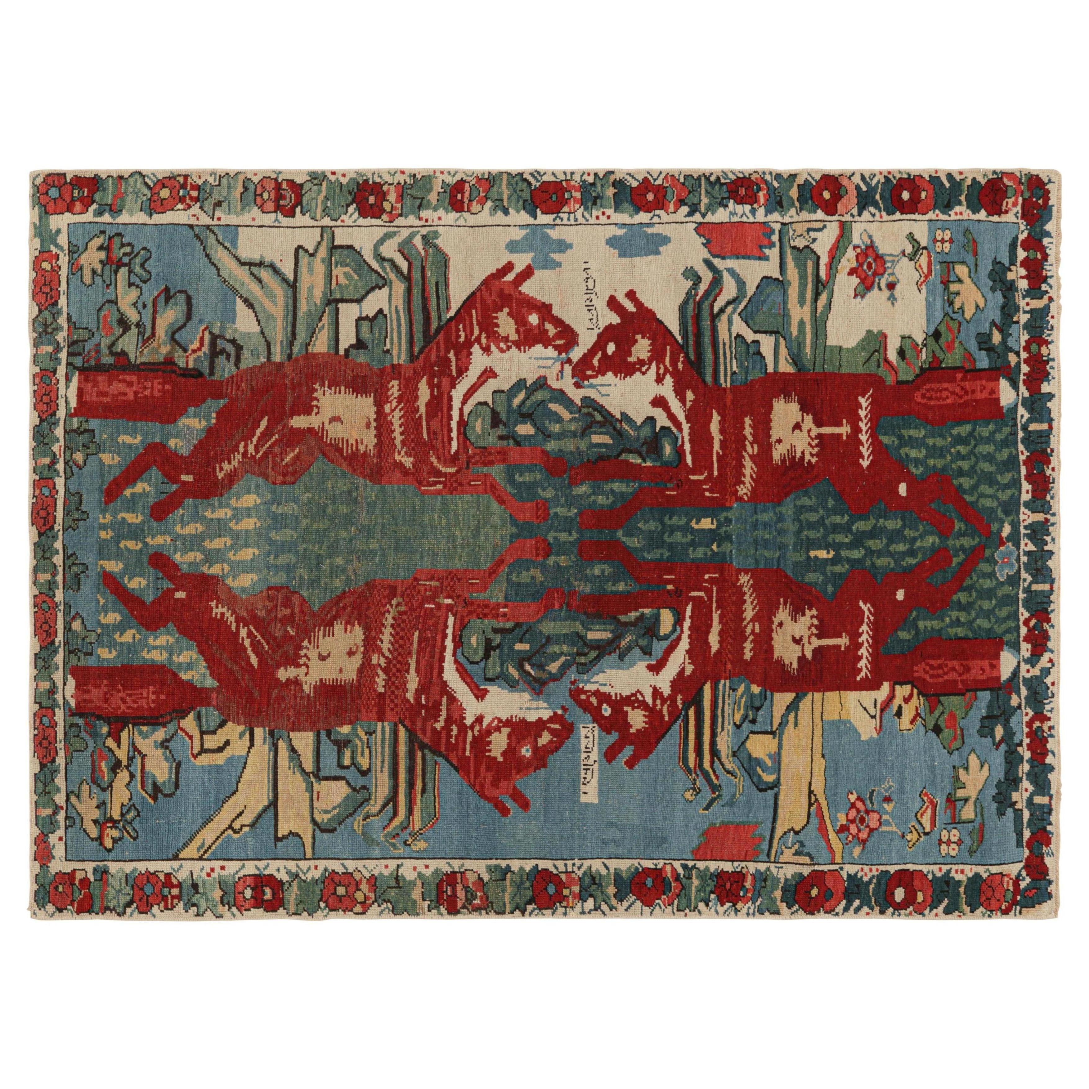 Tapis Seychour ancien avec photos de renard et motifs floraux, de Rug & Kilim