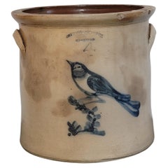 Antique Seymour Bosworth American 4 Gallon Stoneware Crock with Cobalt Blue Bird