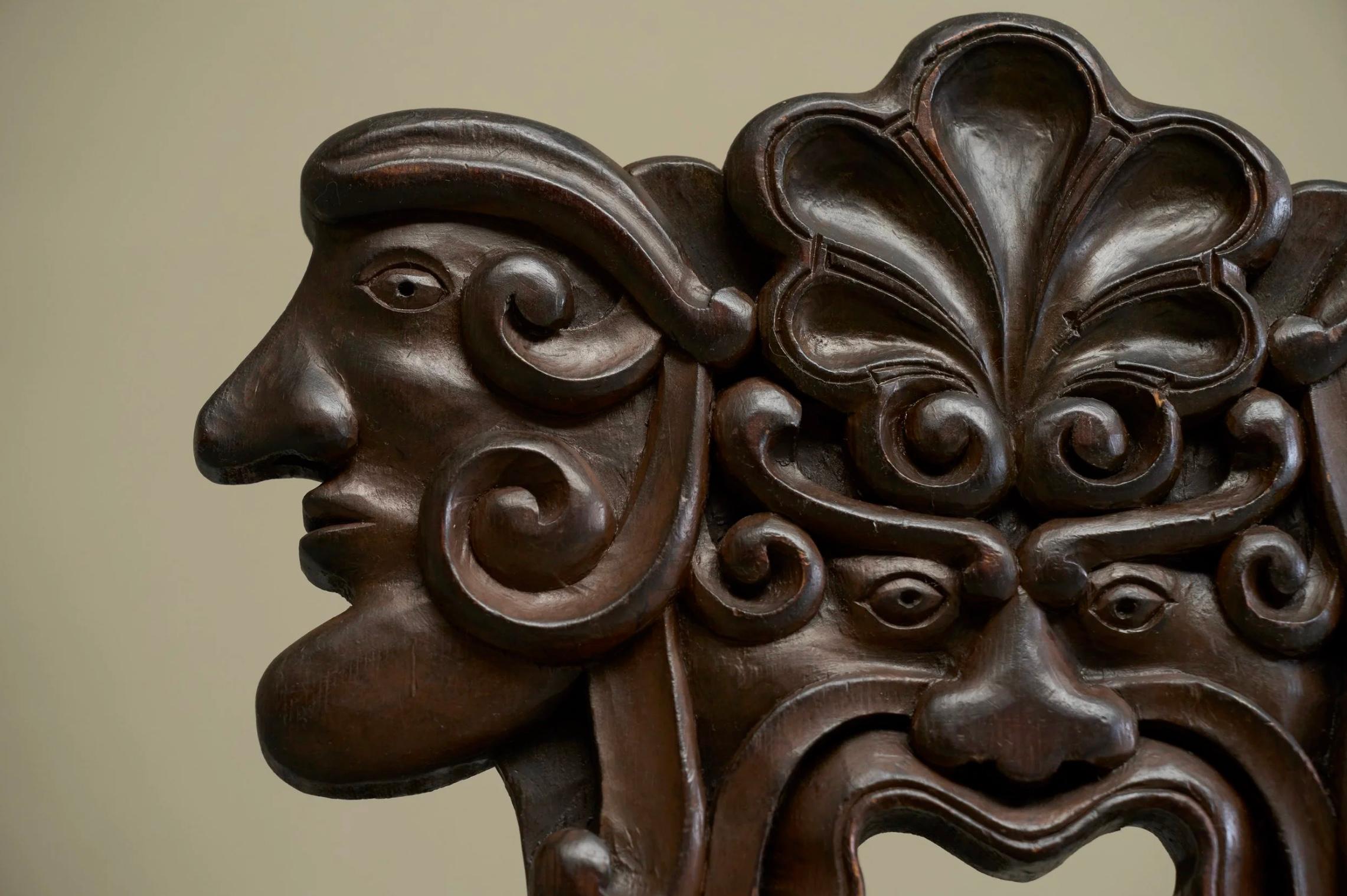 Antique Sgabello Style Chair in Carved Wood and Kelim Upholstery For Sale 7