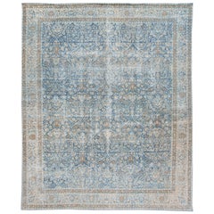 Antiker handgefertigter Oversize-Wollteppich in Blau und Tabriz im Shabby Chic-Stil