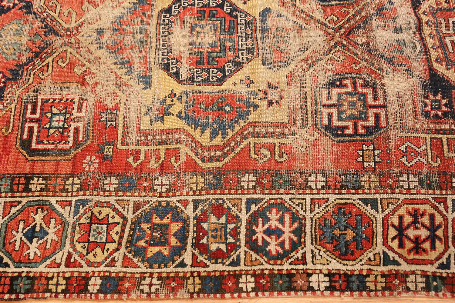 Hand-Knotted Antique Shabby Chic Caucasian Kazak Rug. Size: 4 ft 10 in x 9 ft 6 in