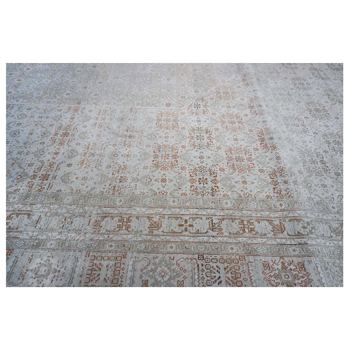 Antique Shabby Chic Distressed Persian Tabriz 13x18 Ivory & Tan Handmade Rug In Distressed Condition For Sale In Houston, TX