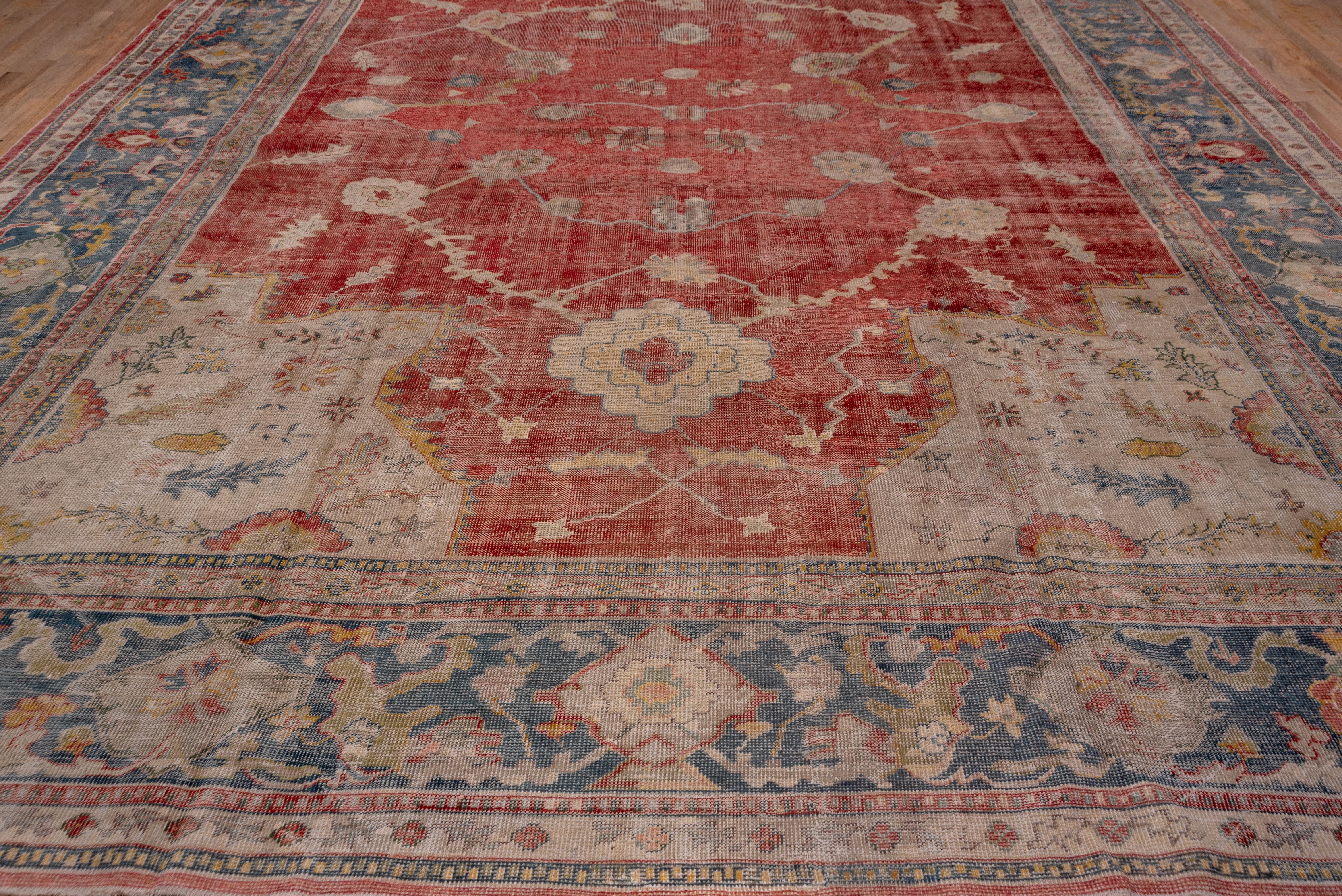 Turkish Antique Shabby Chic Oushak Carpet, circa 1900 For Sale