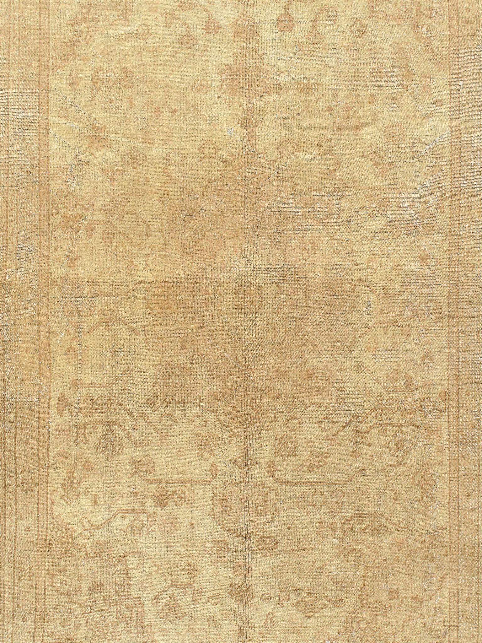 Turkish Antique Shabby Chic Oushak Rug, circa 1920 8'11 x 11'10 For Sale
