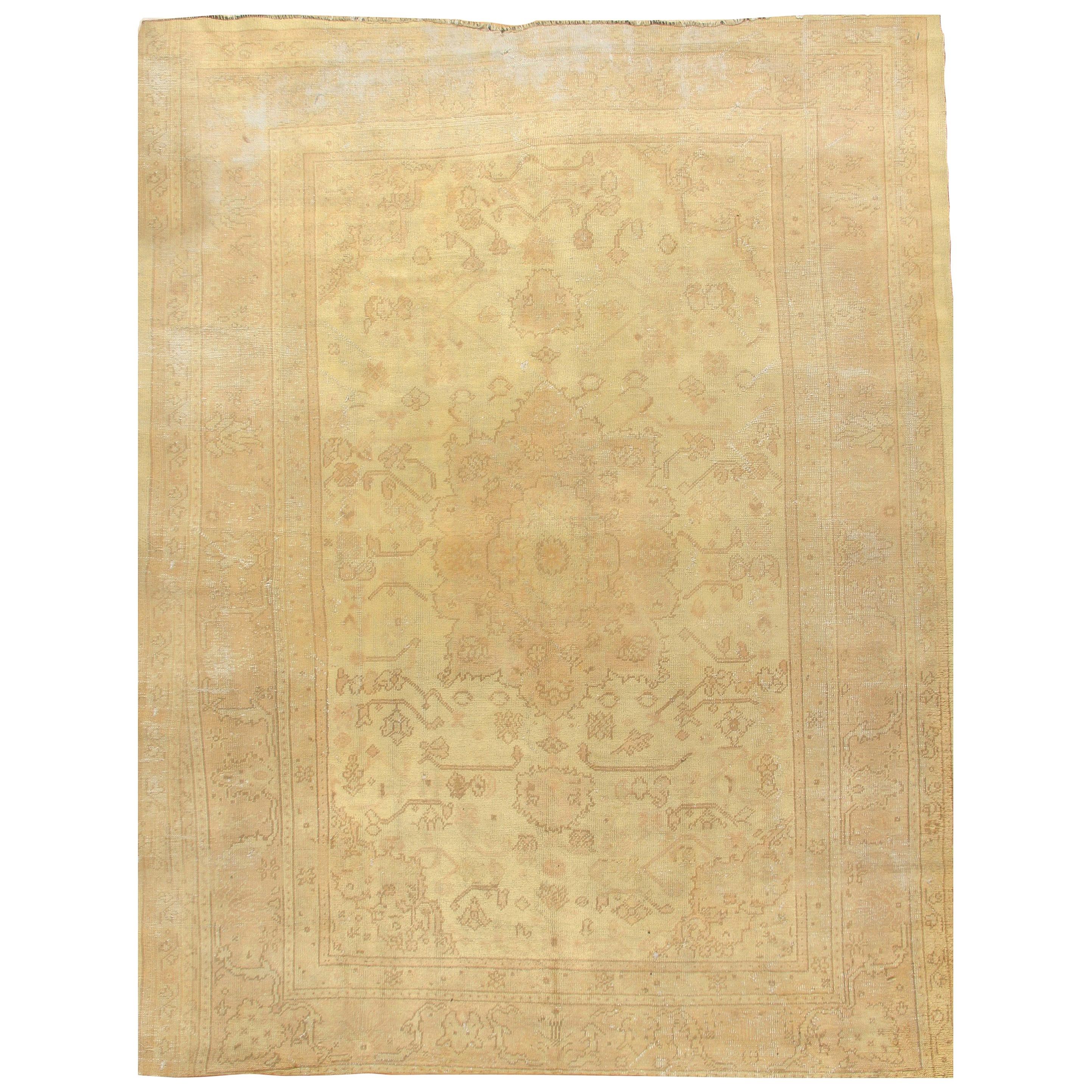 Antique Shabby Chic Oushak Rug, circa 1920 8'11 x 11'10 For Sale