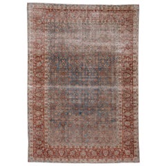 Antique Shabby Chic Persian Tabriz Carpet, Blue Field, circa 1920s