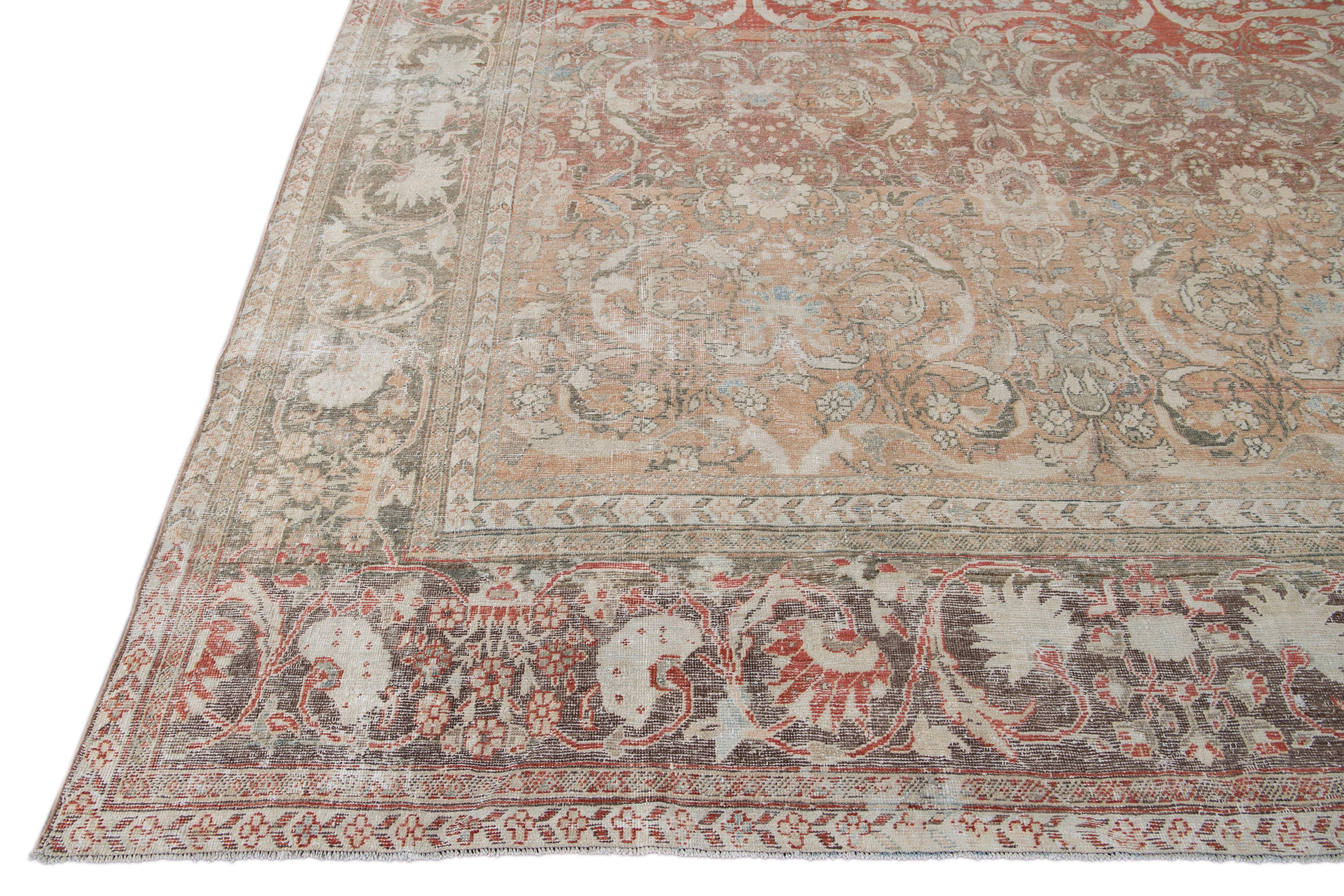 Antique Shabby Chic Red Mahal Wool Rug For Sale 3