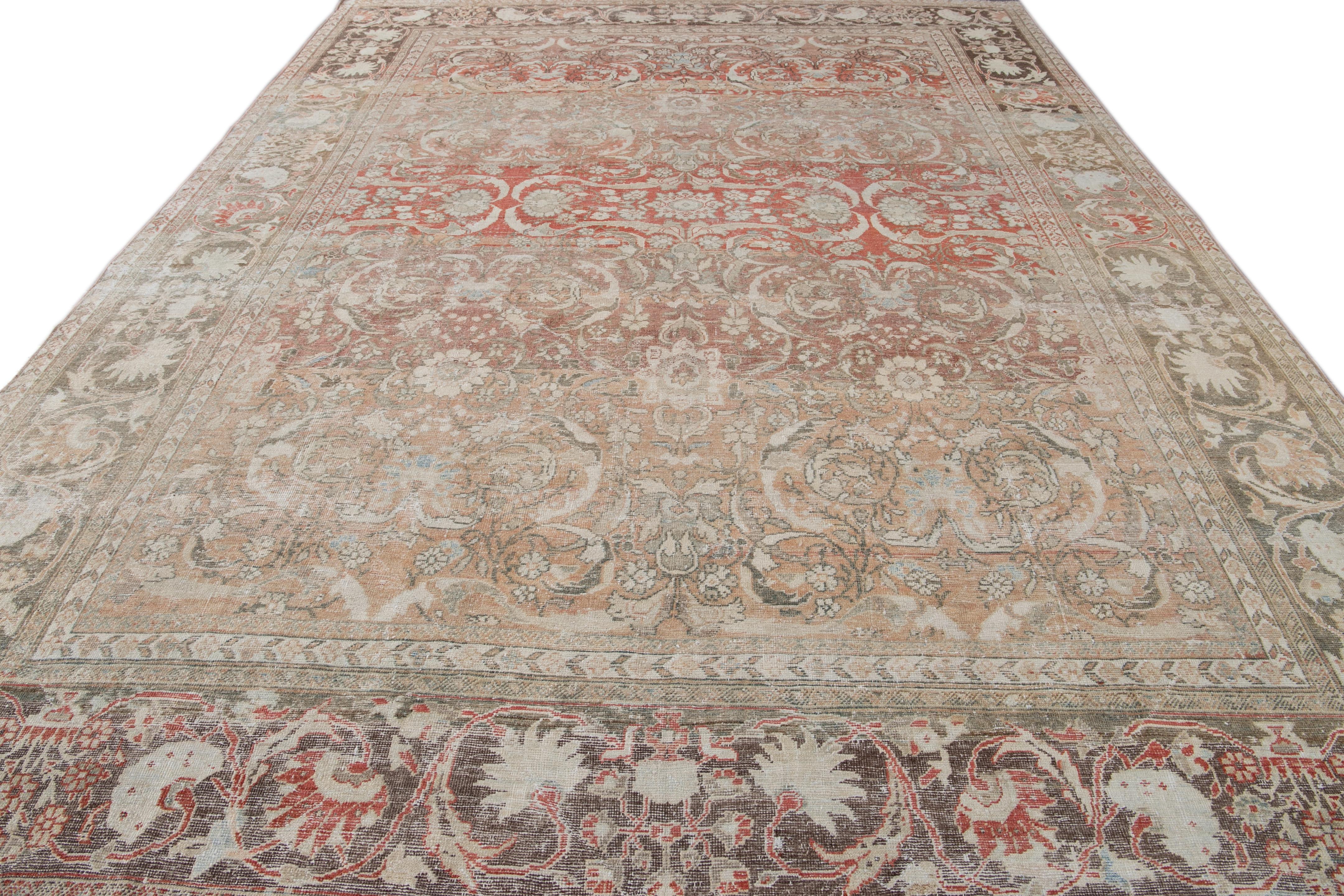 Islamic Antique Shabby Chic Red Mahal Wool Rug For Sale