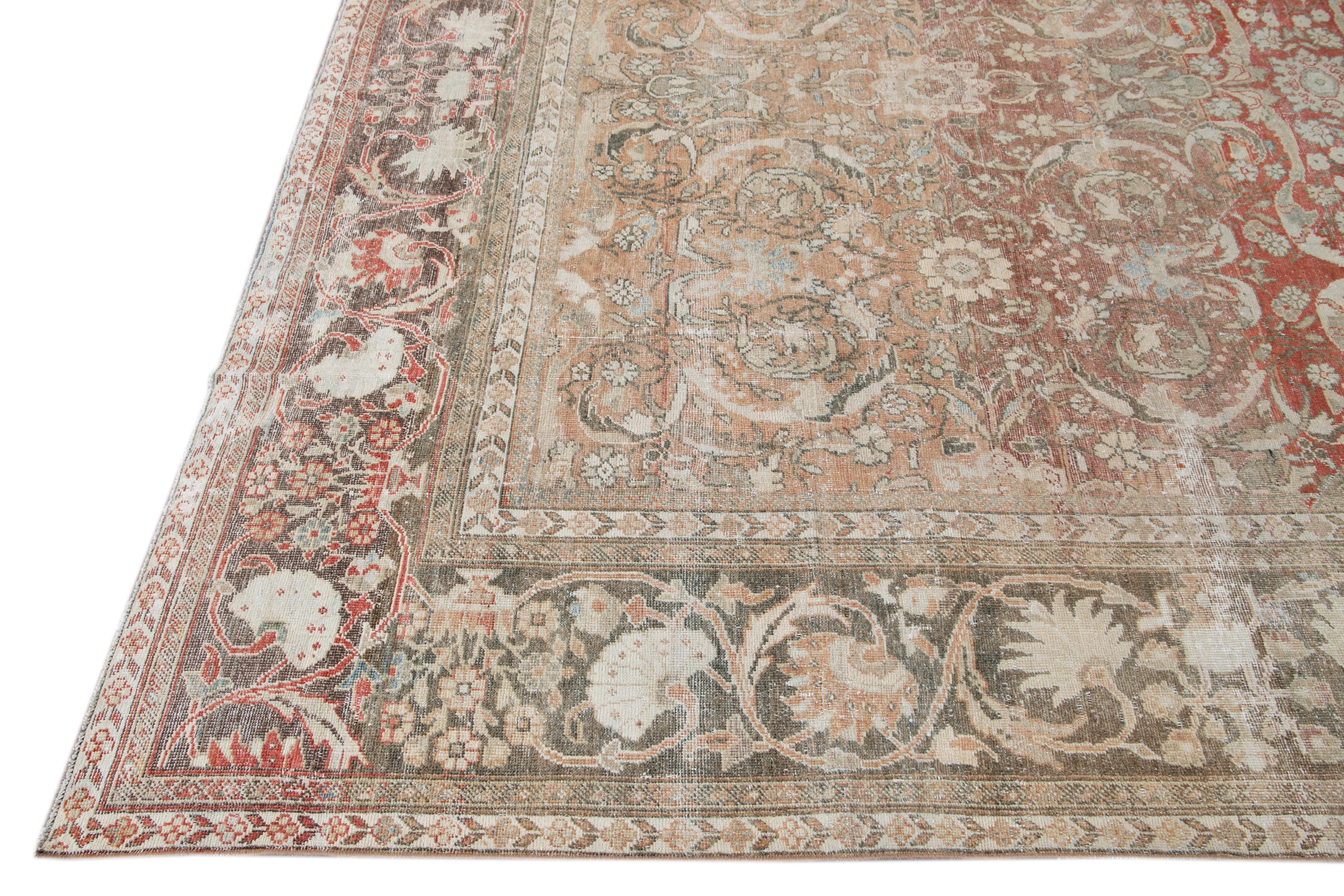 Persian Antique Shabby Chic Red Mahal Wool Rug For Sale