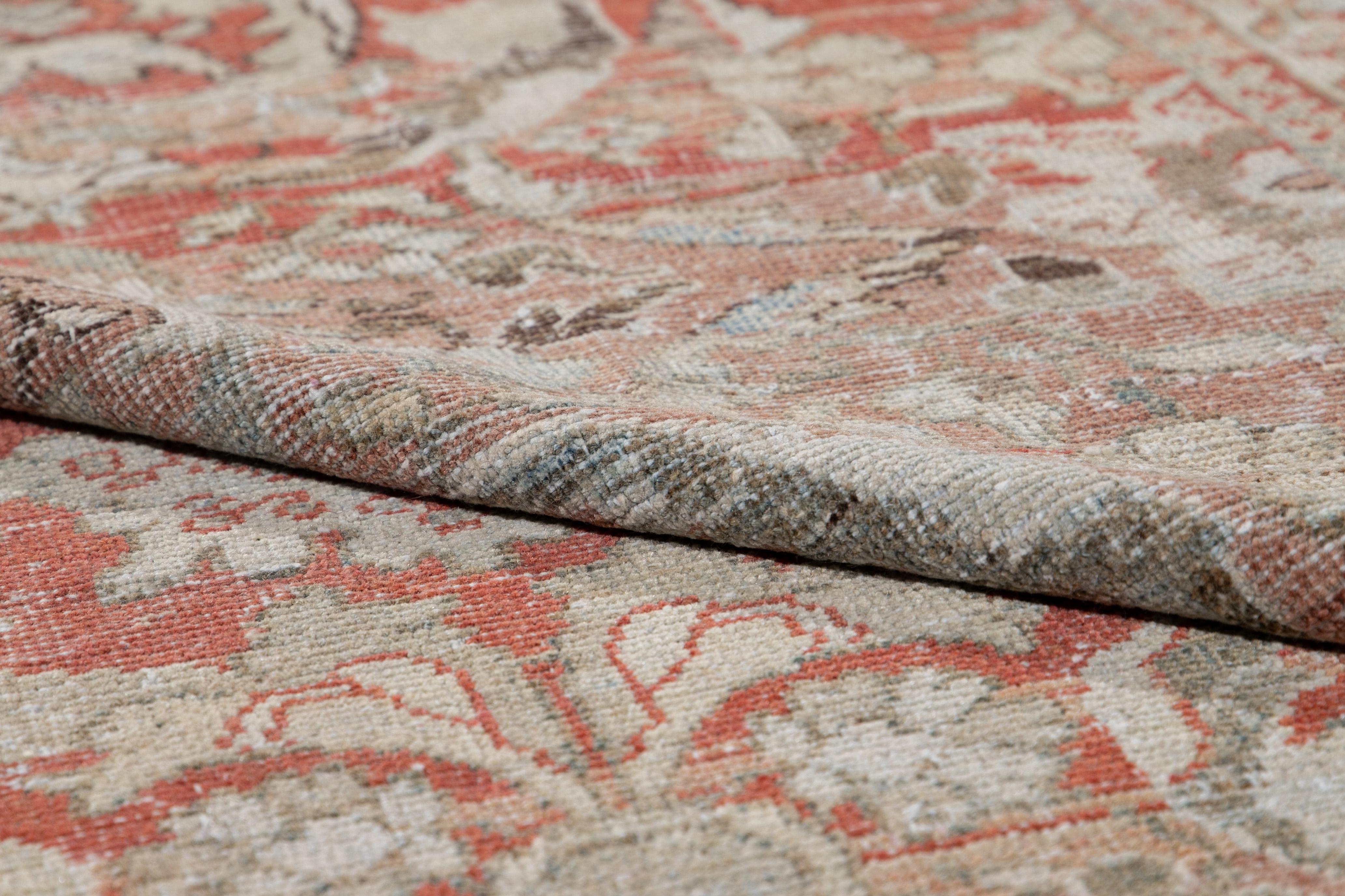 Noué à la main Tapis en laine antique Shabby Chic Red Mahal rouge en vente