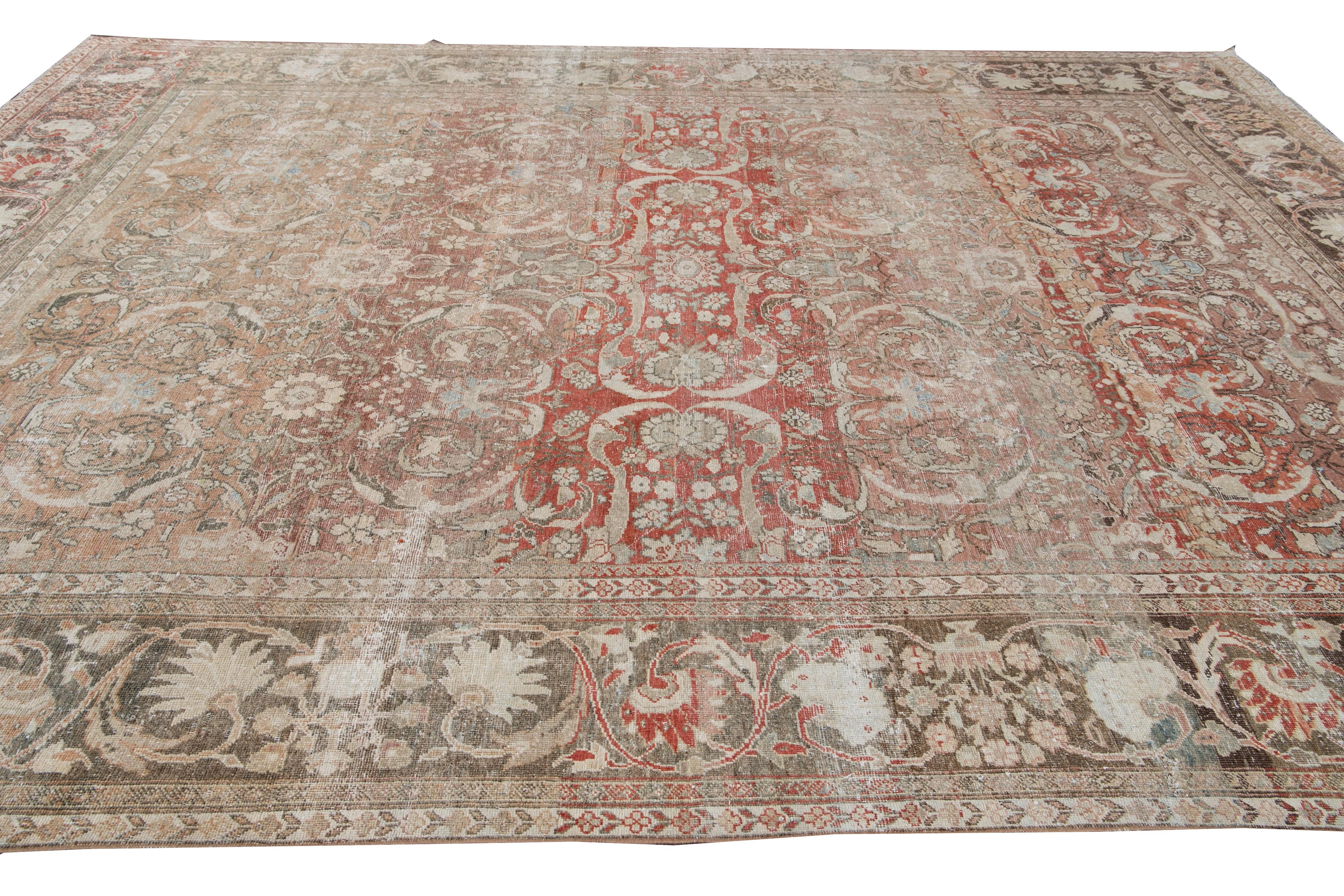 Antique Shabby Chic Red Mahal Wool Rug For Sale 1