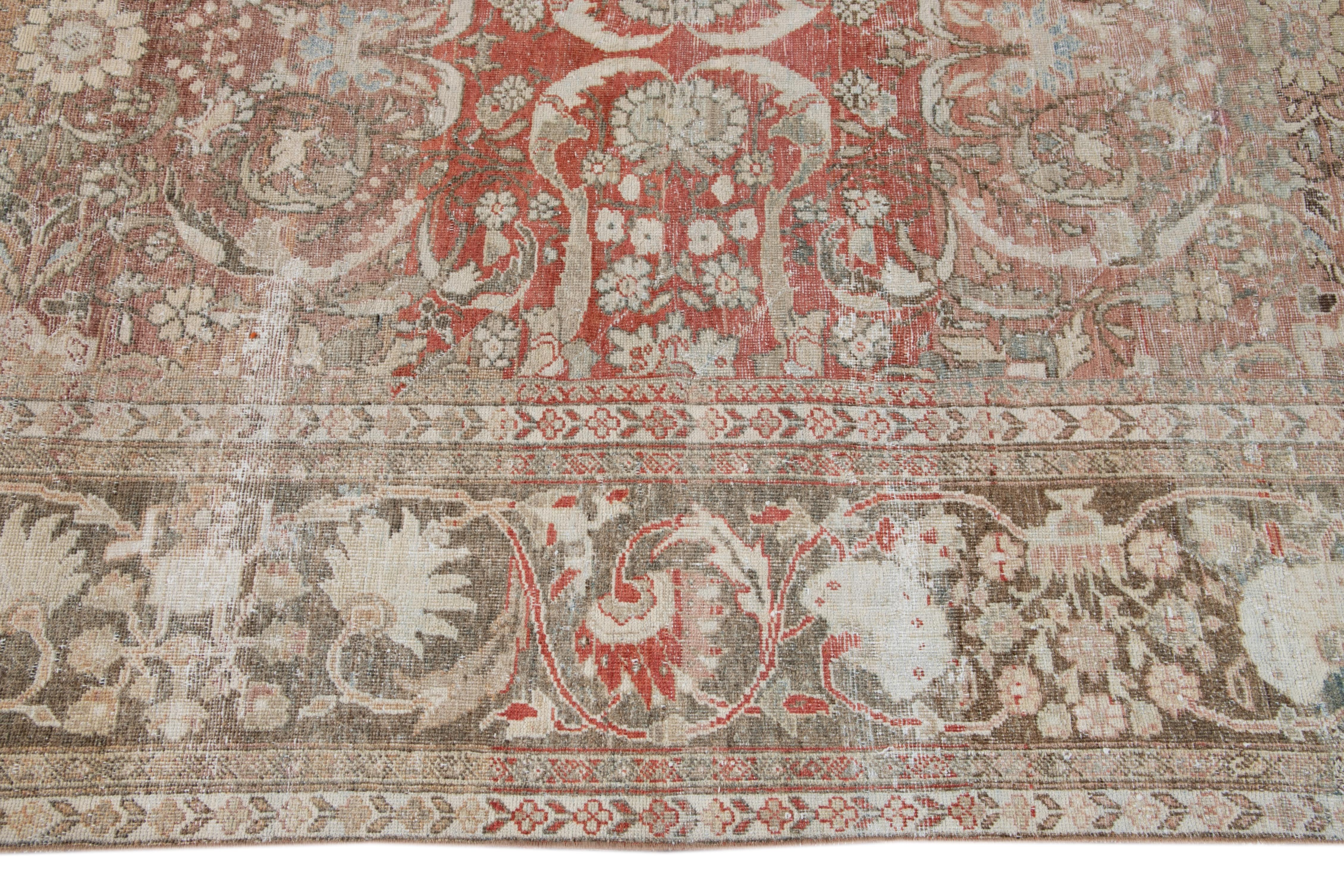 Antique Shabby Chic Red Mahal Wool Rug For Sale 2