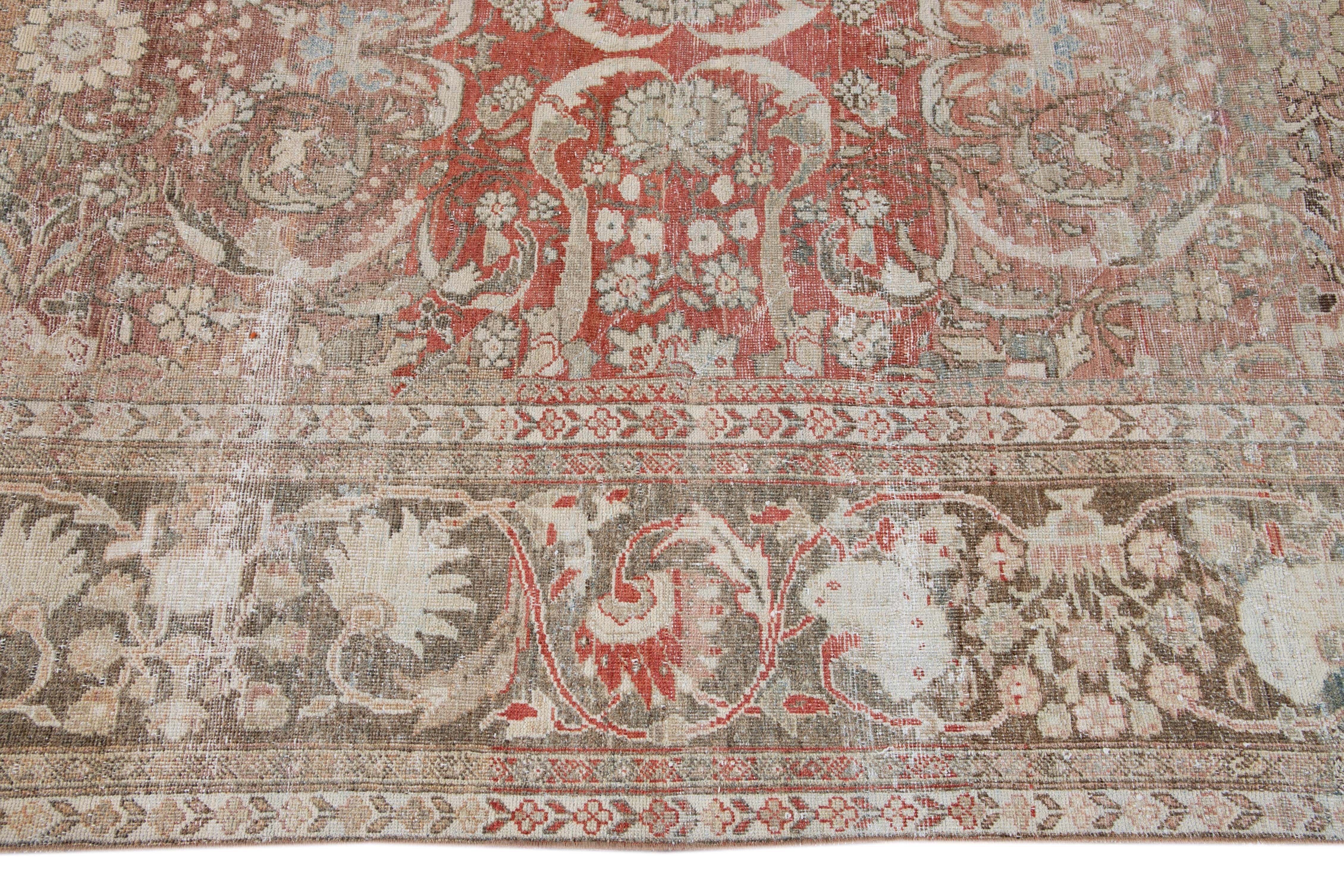 Tapis en laine antique Shabby Chic Red Mahal rouge en vente 1
