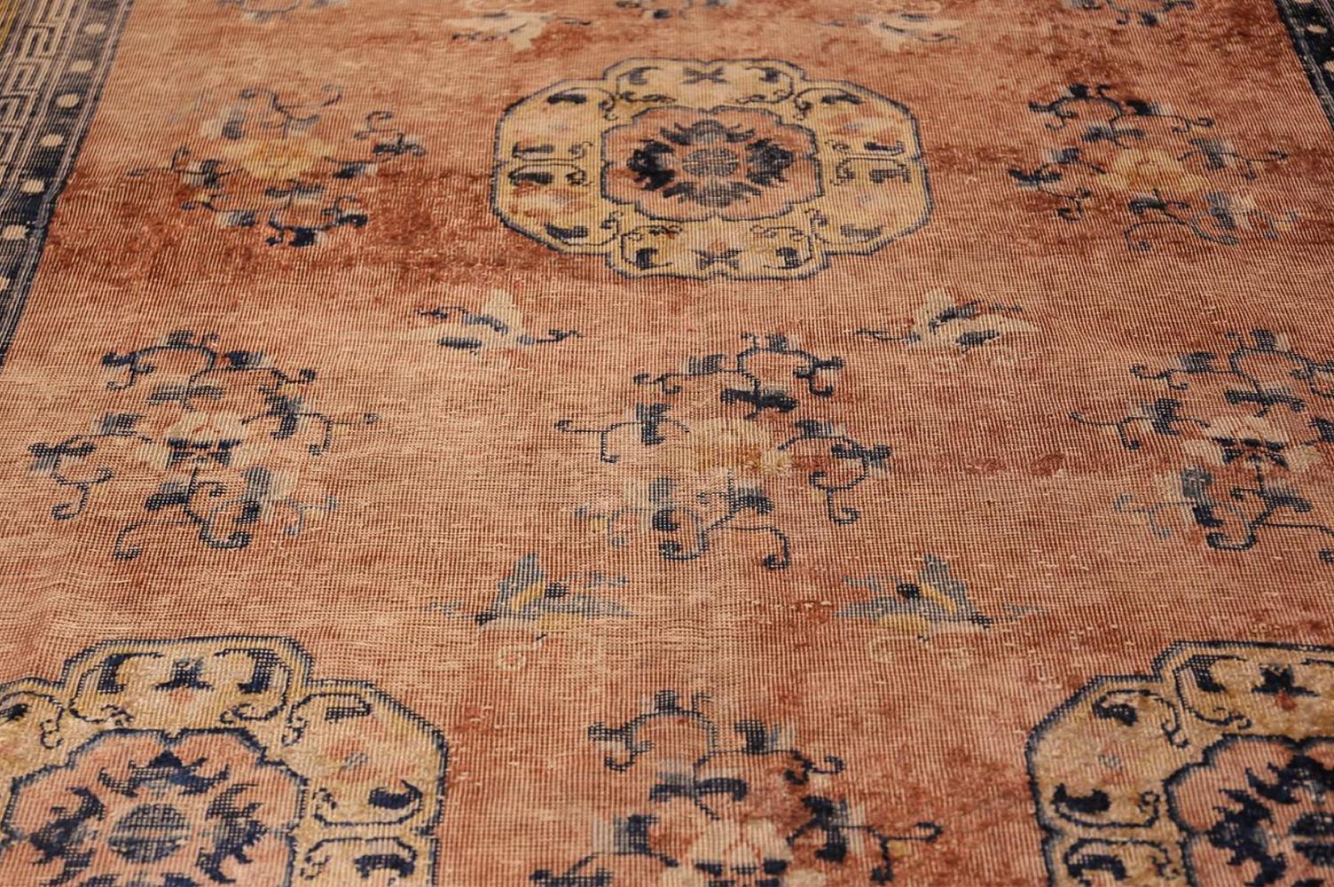Antique Shabby Chic Silk Chinese Rug. Size: 6 ft 1 in x 9 ft 8 in In Distressed Condition In New York, NY